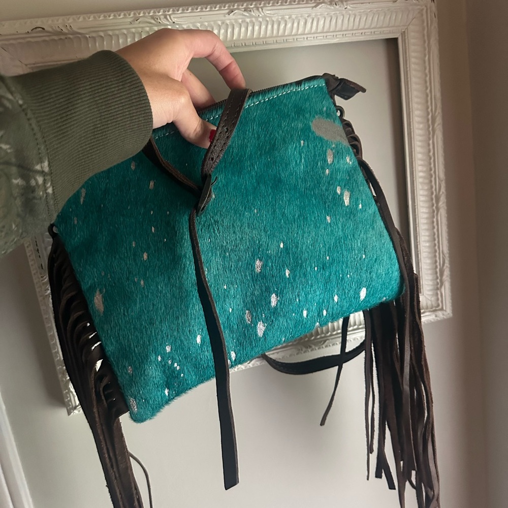 American Darling Teal Fringe Leather Bag